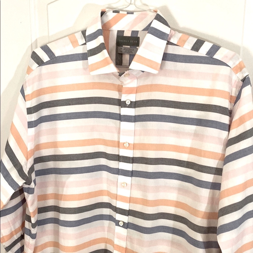 Thomas Dean Pastel Striped Long Sleeve Button Front Shirt Size XL
